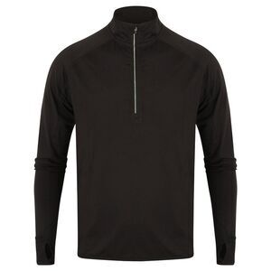 Tombo Mens Long Sleeve Zip Neck Performance Top / Black
